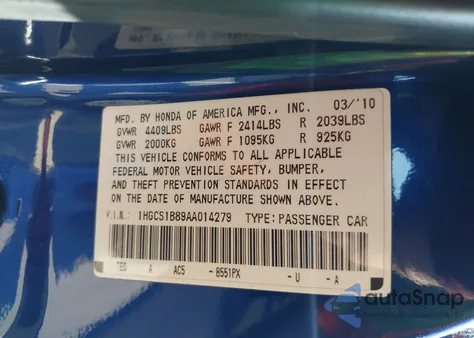 2010 Honda Accord 2.4 Ex-L z USA, uszkodzony, nr VIN 1HGCS1B89AA014279